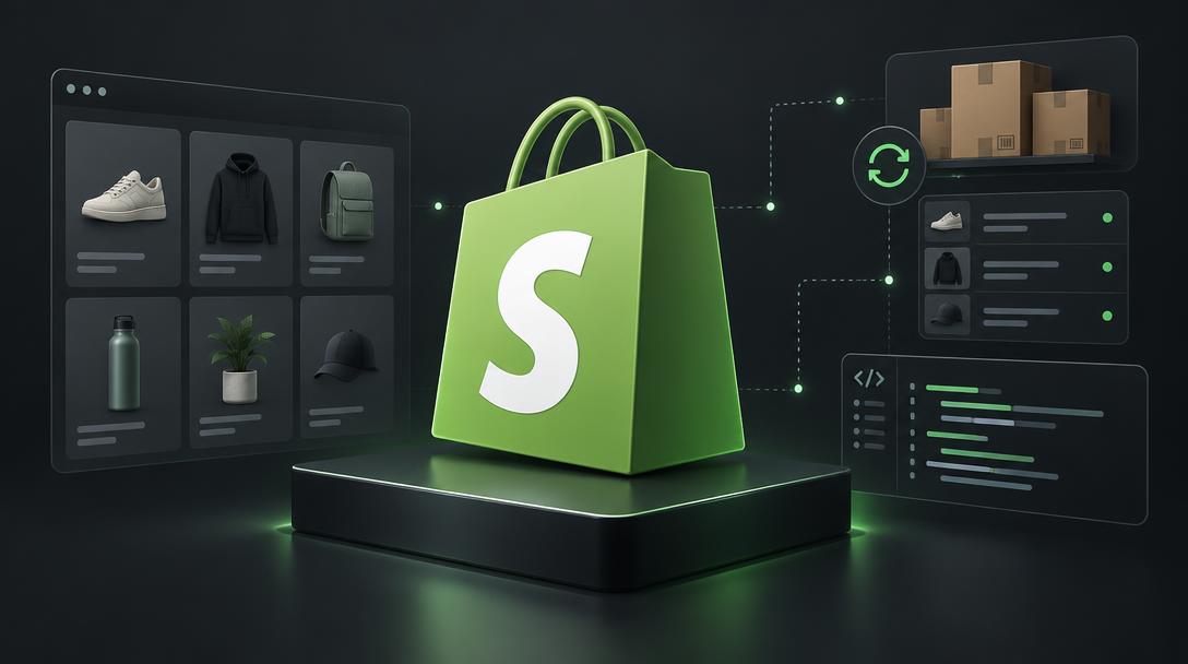 Shopify-Motiv mit Onlineshop, Bestandssynchronisierung und Code
