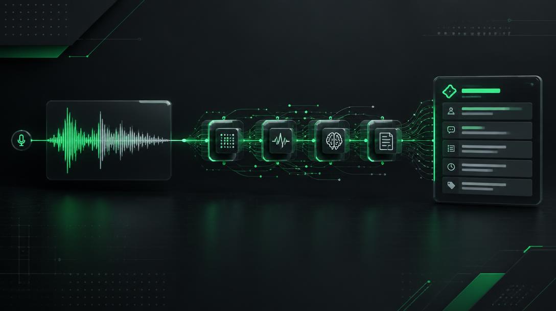 Illustration der automatisierten Verarbeitung einer Voicemail zu einem Ticket
